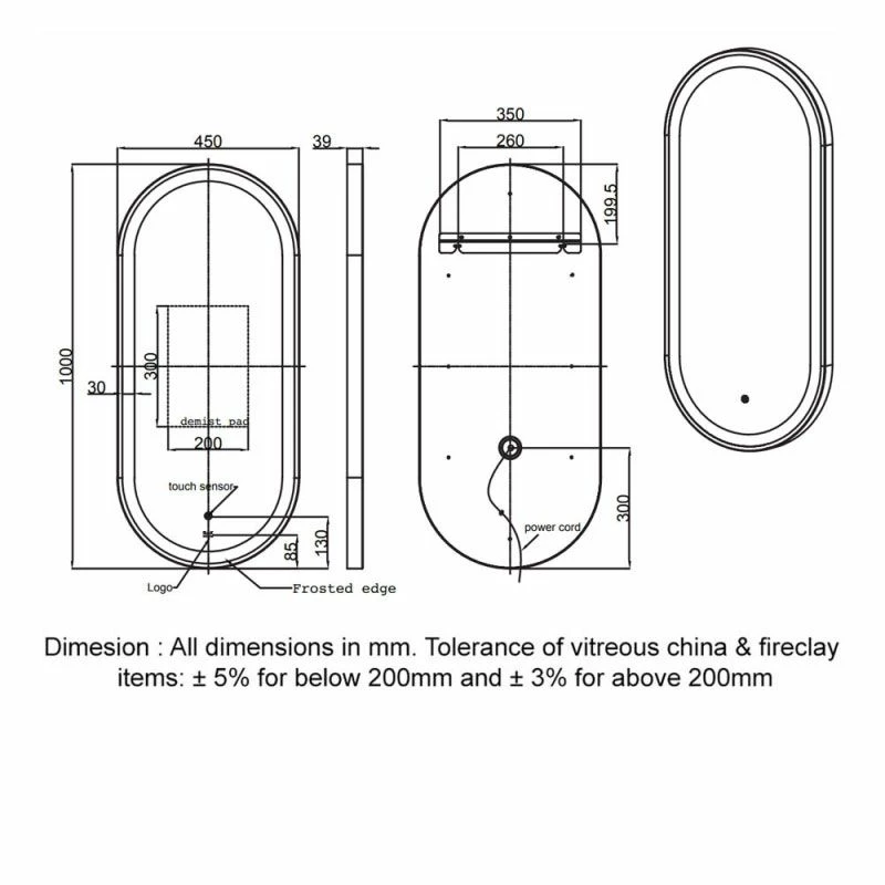 RAK Ceramics Art Oval 450 X 1000mm LED Mirror - Matt Black - RAKARTOVMB5001 2 RAK Ceramics Art Oval 450 X 1000mm LED Mirror - Matt Black - RAKARTOVMB5001 - Image 2