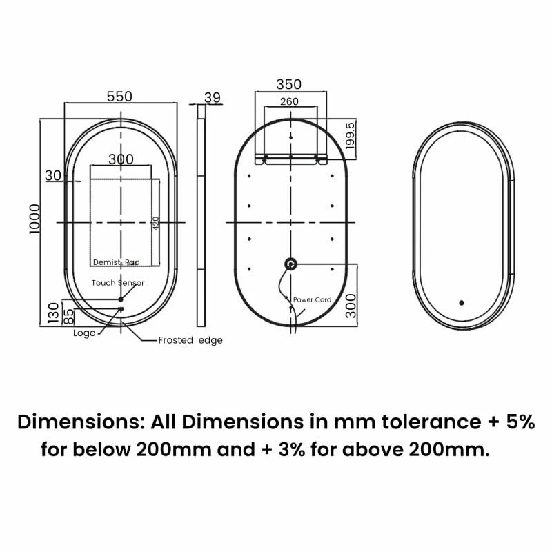RAK Ceramics Art Oval 550 X 1000mm LED Mirror - Chrome - RAKARTOVCP5002 2 RAK Ceramics Art Oval 550 X 1000mm LED Mirror - Chrome - RAKARTOVCP5002 - Image 2