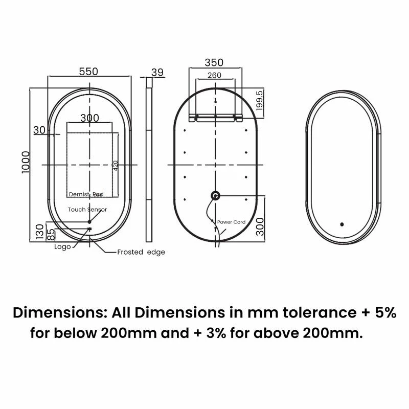 RAK Ceramics Art Oval 550 X 1000mm LED Mirror - Brushed Nickel - RAKARTOVBN5002 2 RAK Ceramics Art Oval 550 X 1000mm LED Mirror - Brushed Nickel - RAKARTOVBN5002 - Image 2
