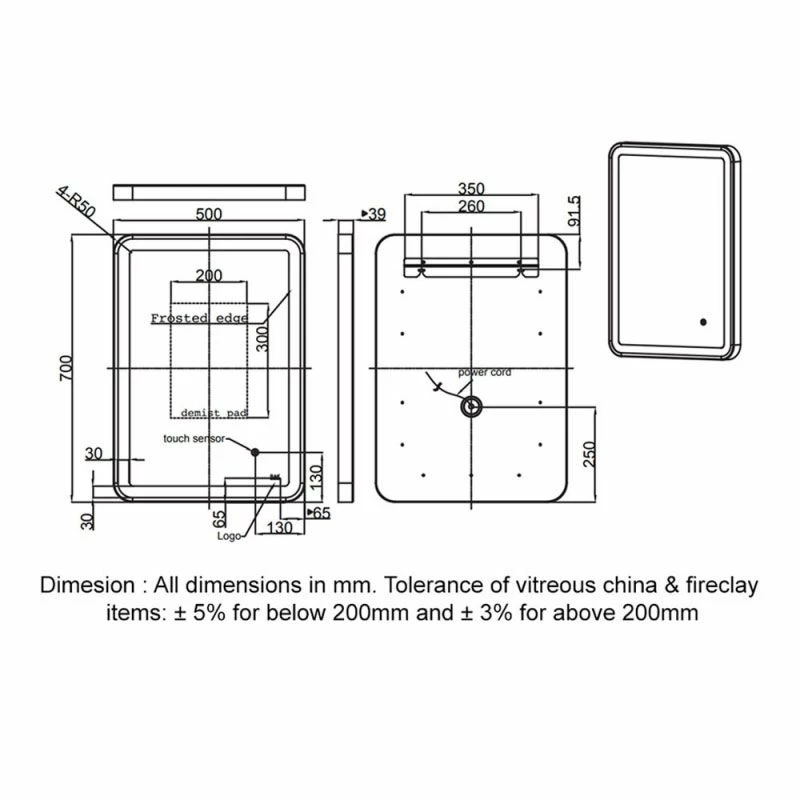 RAK Ceramics Art Soft 500 X 700mm LED Illuminated Mirror - Brushed Nickel - RAKARTSFBN5001 2 RAK Ceramics Art Soft 500 X 700mm LED Illuminated Mirror - Brushed Nickel - RAKARTSFBN5001 - Image 2