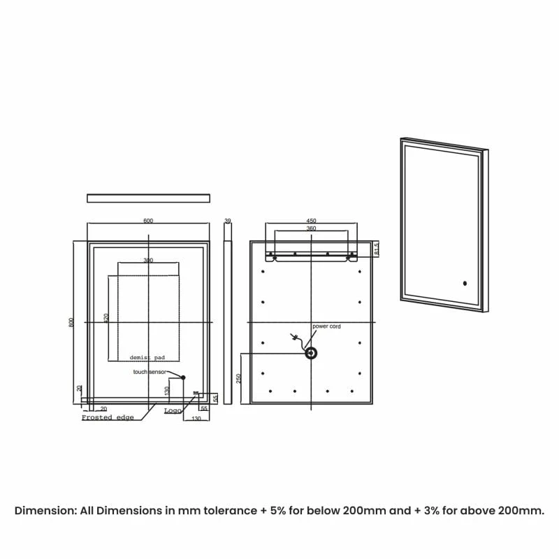 RAK Ceramics Art Square 600 X 800mm LED Mirror - Brushed Gold - RAKARTSQBG5002 2 RAK Ceramics Art Square 600 X 800mm LED Mirror - Brushed Gold - RAKARTSQBG5002 - Image 2