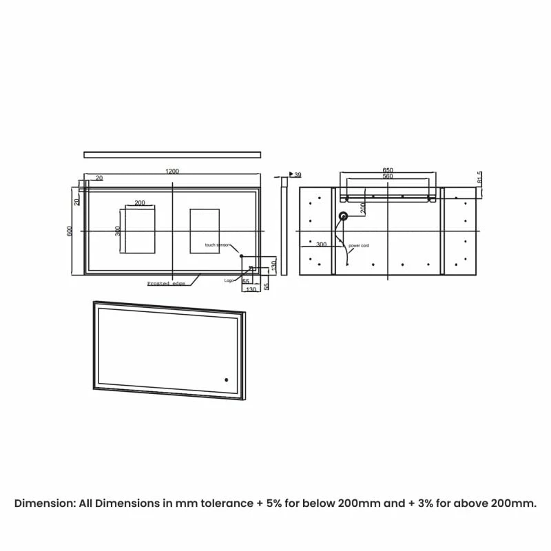 RAK Ceramics Art Square 600 X 1200mm LED Mirror - Chrome - RAKARTSQCP5004 2 RAK Ceramics Art Square 600 X 1200mm LED Mirror - Chrome - RAKARTSQCP5004 - Image 2