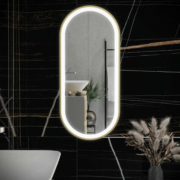 RAK Ceramics Picture Oval 450 X 1000mm LED Illuminated Mirror - Brushed Gold - RAKPICOVBG5001 1 RAK Ceramics Picture Oval 450 X 1000mm LED Illuminated Mirror - Brushed Gold - RAKPICOVBG5001