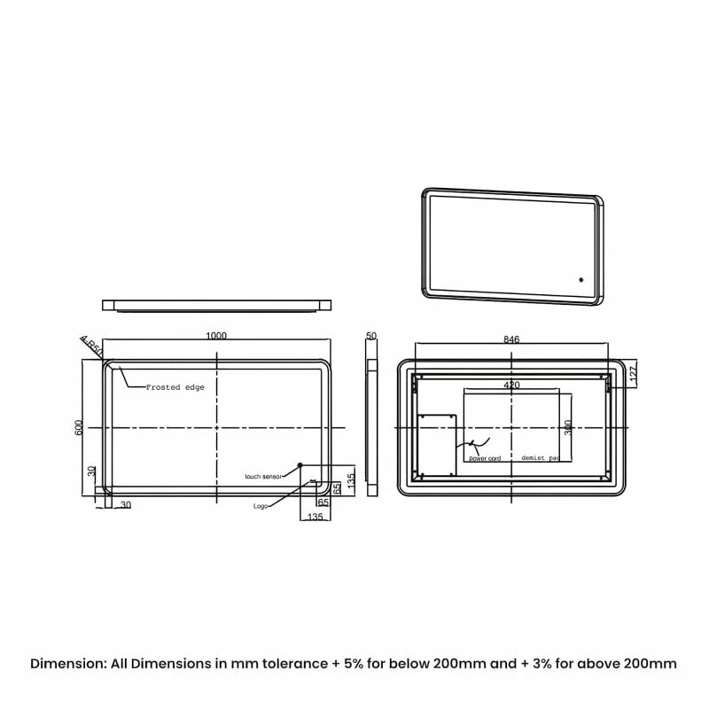 RAK Ceramics Picture Soft 600 X 1000mm LED Mirror - Brushed Nickel - RAKPICSFBN5003 2 RAK Ceramics Picture Soft 600 X 1000mm LED Mirror - Brushed Nickel - RAKPICSFBN5003 - Image 2