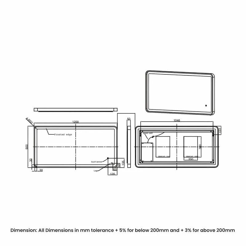RAK Ceramics Picture Soft 600 X 1200mm LED Mirror - Matt Black - RAKPICSFMB5004 2 RAK Ceramics Picture Soft 600 X 1200mm LED Mirror - Matt Black - RAKPICSFMB5004 - Image 2