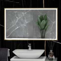 RAK Ceramics Picture Square 600 X 1200mm LED Illuminated Mirror - Brushed Gold - RAKPICSQBG5004