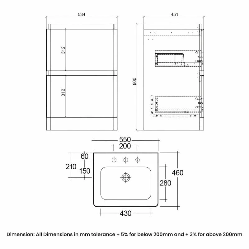 RAK Ceramics Resort Floor Standing 550mm Basin Unit - Stone - RAKRSTFSU55601 2 RAK Ceramics Resort Floor Standing 550mm Basin Unit - Stone - RAKRSTFSU55601 - Image 2