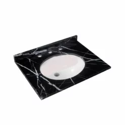 RAK Ceramics Washington 600mm Marble Countertop & Drop In Basin - 3 Tap Holes - Black - RAKWCM60B3