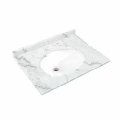RAK Ceramics Washington 600mm Marble Countertop & Drop In Basin - 3 Tap Holes - White - RAKWCM60W3