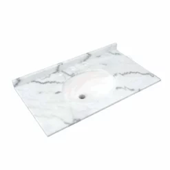 RAK Ceramics Washington 800mm Marble Countertop & Drop In Basin - 3 Tap Holes - White - RAKWCM80W3