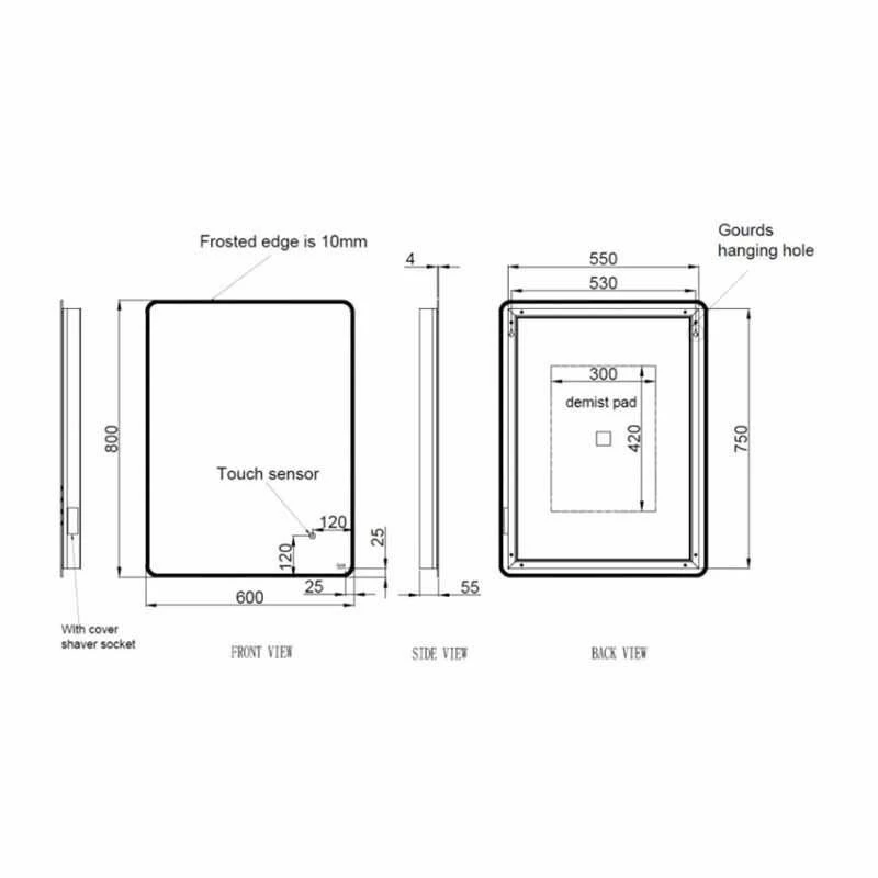 RAK Ceramics Amethyst Portrait LED Mirror With Switch And Demister Pad 800x600mm - RAKAME5002 2 RAK Ceramics Amethyst Portrait LED Mirror With Switch And Demister Pad 800x600mm - RAKAME5002 - Image 2