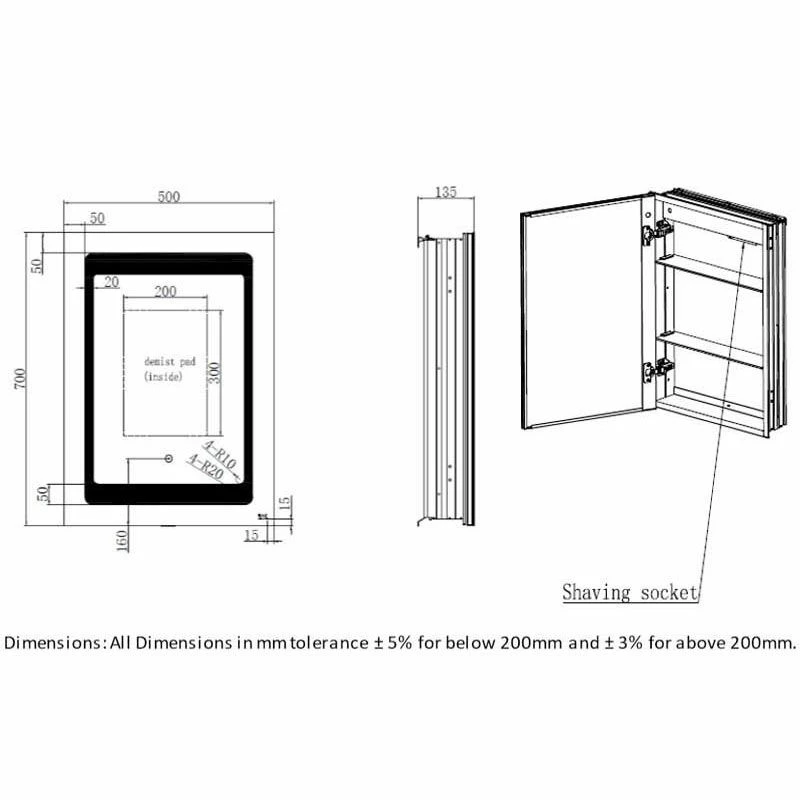 RAK Ceramics Aphrodite LED Illuminated Mirrored Recessable Cabinet 700x500mm - RAKAPH5001 3 RAK Ceramics Aphrodite LED Illuminated Mirrored Recessable Cabinet 700x500mm - RAKAPH5001 - Image 3