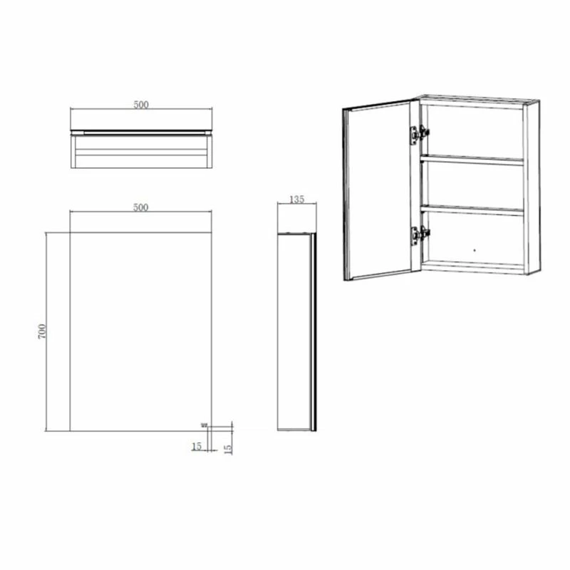 RAK Ceramics Gemini Alluminium Single Door Mirrored Cabinet With Adjustable Shelves 700x500mm - RAKGEM5001 2 RAK Ceramics Gemini Alluminium Single Door Mirrored Cabinet With Adjustable Shelves 700x500mm - RAKGEM5001 - Image 2