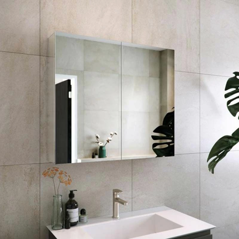 RAK Ceramics Gemini Alluminium Double Door Mirrored Cabinet With Adjustable Shelves 800 X 700mm - RAKGEM5002 2 RAK Ceramics Gemini Alluminium Double Door Mirrored Cabinet With Adjustable Shelves 800 X 700mm - RAKGEM5002 - Image 2