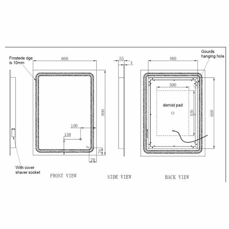 RAK Ceramics Pluto LED Illuminated Portrait Mirror With Demister 800x600mm - RAKPLU5001 2 RAK Ceramics Pluto LED Illuminated Portrait Mirror With Demister 800x600mm - RAKPLU5001 - Image 2