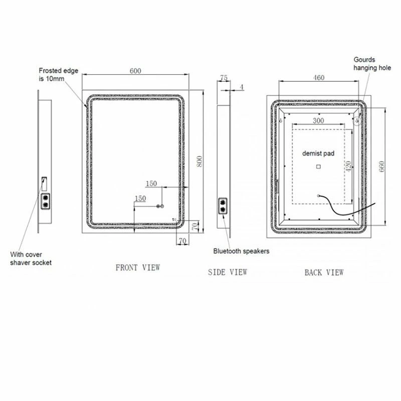 RAK Ceramics Pluto LED Illuminated Portrait Bluetooth Mirror With Demister 800x600mm - RAKPLU5002 2 RAK Ceramics Pluto LED Illuminated Portrait Bluetooth Mirror With Demister 800x600mm - RAKPLU5002 - Image 2