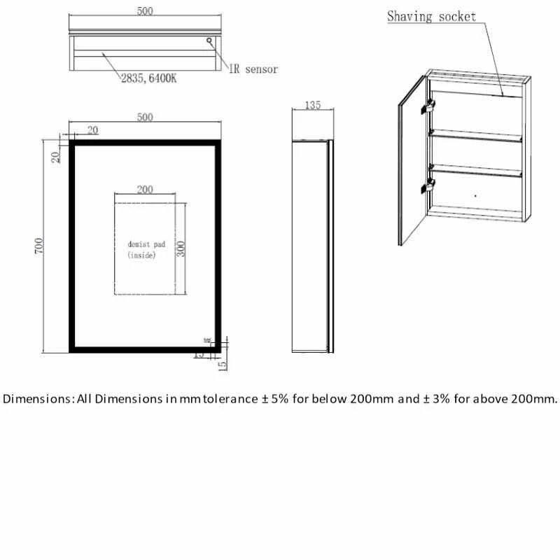 RAK Ceramics Pisces LED Illuminated Mirrored Cabinet With Demister 700x500mm - RAKPSC5001 2 RAK Ceramics Pisces LED Illuminated Mirrored Cabinet With Demister 700x500mm - RAKPSC5001 - Image 2