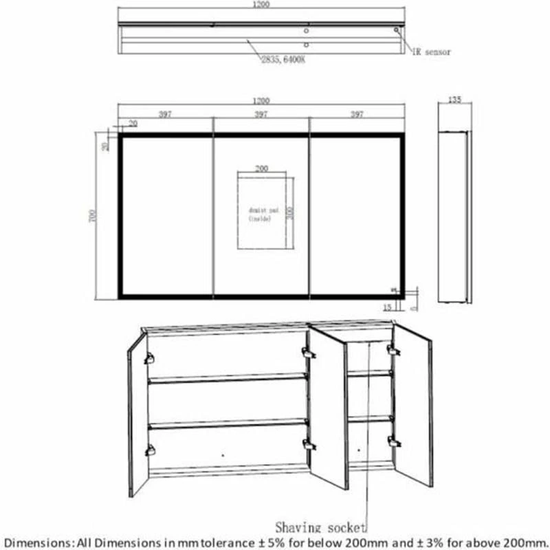 RAK Ceramics Pisces LED Illuminated Mirrored Cabinet With Demister 700x1200mm - RAKPSC5003 2 RAK Ceramics Pisces LED Illuminated Mirrored Cabinet With Demister 700x1200mm - RAKPSC5003 - Image 2