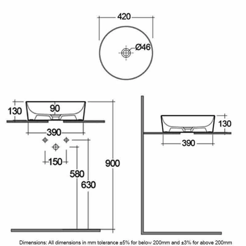 RAK Ceramics Feeling 42cm Round Slim Countertop Wash Basin - Matt Grey - FEECT4200503A 2 RAK Ceramics Feeling 42cm Round Slim Countertop Wash Basin - Matt Grey - FEECT4200503A - Image 2