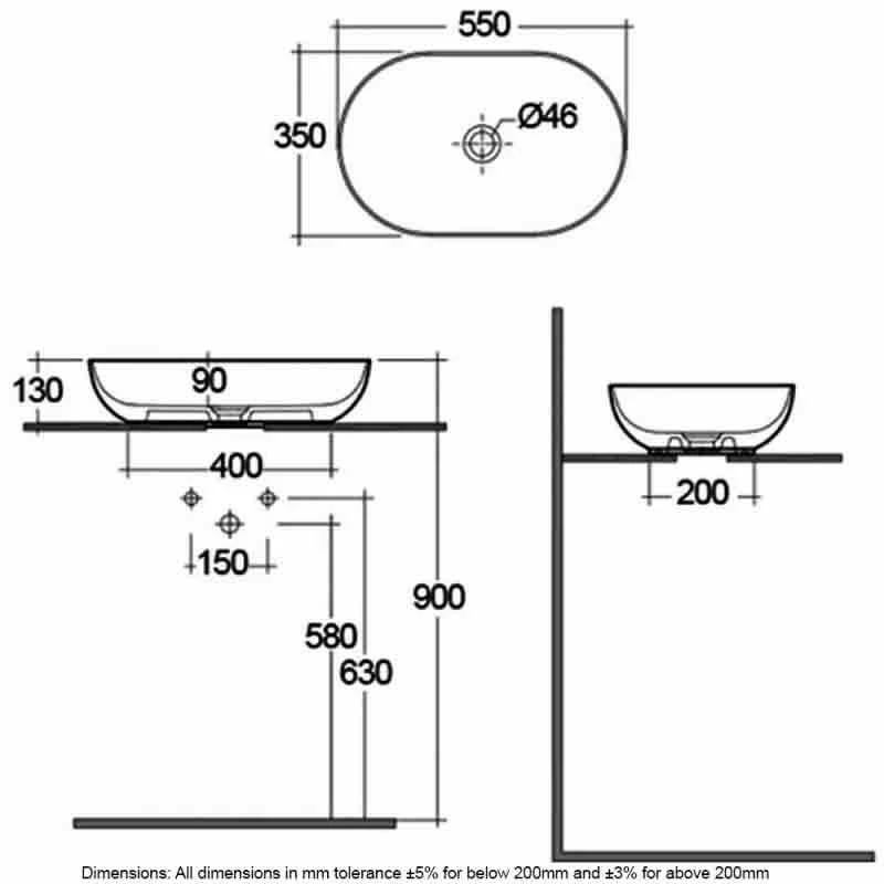 RAK Ceramics Feeling 55cm Oval Slim Countertop Wash Basin - Matt Greige - FEECT5500505A 2 RAK Ceramics Feeling 55cm Oval Slim Countertop Wash Basin - Matt Greige - FEECT5500505A - Image 2