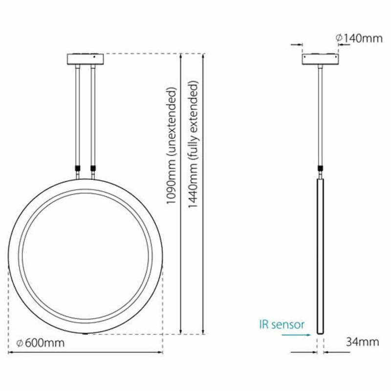 Sensio Ivy Hanging Two-sided Colour Changeable LED Mirror 1440x600x140mm - Matt Black - SE30298P0 3 Sensio Ivy Hanging Two-sided Colour Changeable LED Mirror 1440x600x140mm - Matt Black - SE30298P0 - Image 3
