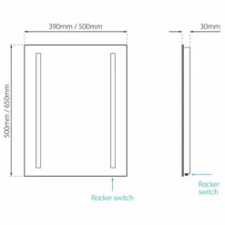 Sensio Isla Plus Battery Operated LED Mirror 500x650x30mm - SE34395C0 -IDEAL STANDARD Shop s e sensio se34395c0 dims