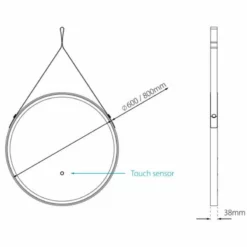 Sensio Nova 800 TrioTone Black Leather Strap Hanging LED Mirror 800x38mm - SE30698T0S 5 Sensio Nova 800 TrioTone Black Leather Strap Hanging LED Mirror 800x38mm - SE30698T0S -IDEAL STANDARD Shop sensio se30598t0 dims 2