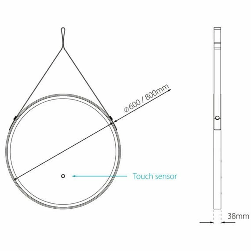 Sensio Nova 800 TrioTone Black Leather Strap Hanging LED Mirror 800x38mm - SE30698T0S 3 Sensio Nova 800 TrioTone Black Leather Strap Hanging LED Mirror 800x38mm - SE30698T0S - Image 3