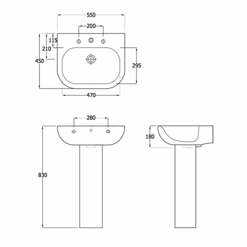 Essential LILY Pedestal Basin Only 550mm Wide 1 Tap Hole - EC1001 3 Essential LILY Pedestal Basin Only 550mm Wide 1 Tap Hole - EC1001 - Image 3