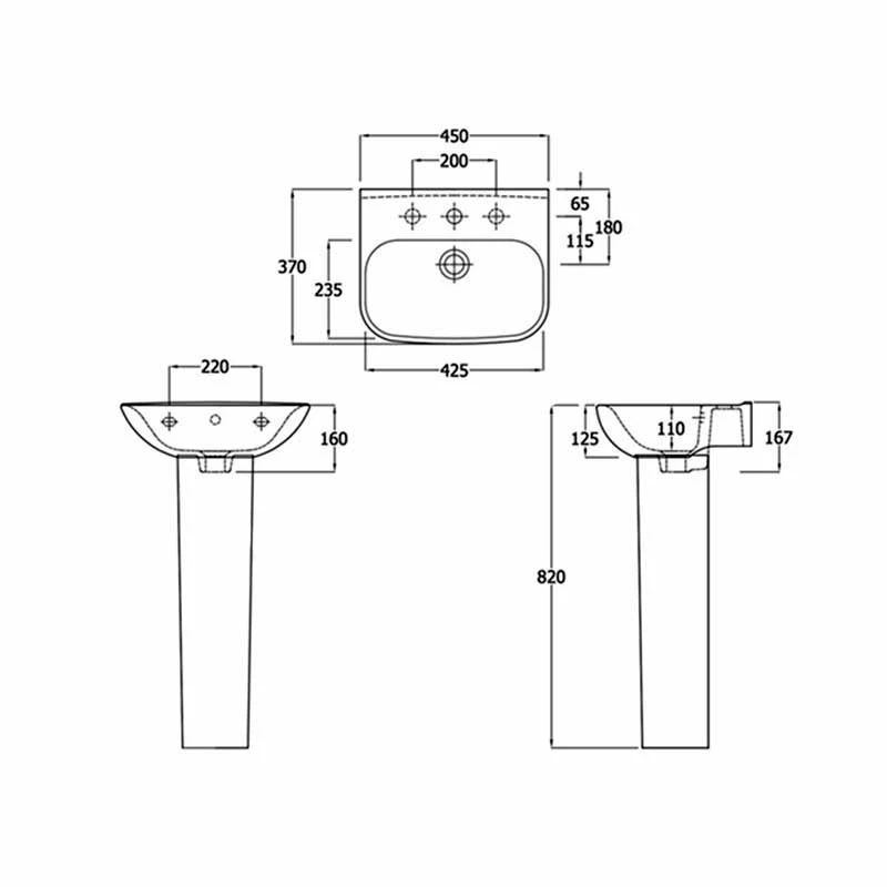 Essential VIOLET Pedestal Basin Only 450mm Wide 1 Tap Hole - EC6001 3 Essential VIOLET Pedestal Basin Only 450mm Wide 1 Tap Hole - EC6001 - Image 3