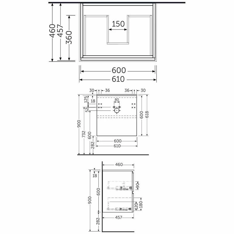 RAK Ceramics Joy Uno Wall Hung Vanity Unit 60cm - Grey Elm - UNOWH060EGY 2 RAK Ceramics Joy Uno Wall Hung Vanity Unit 60cm - Grey Elm - UNOWH060EGY - Image 2
