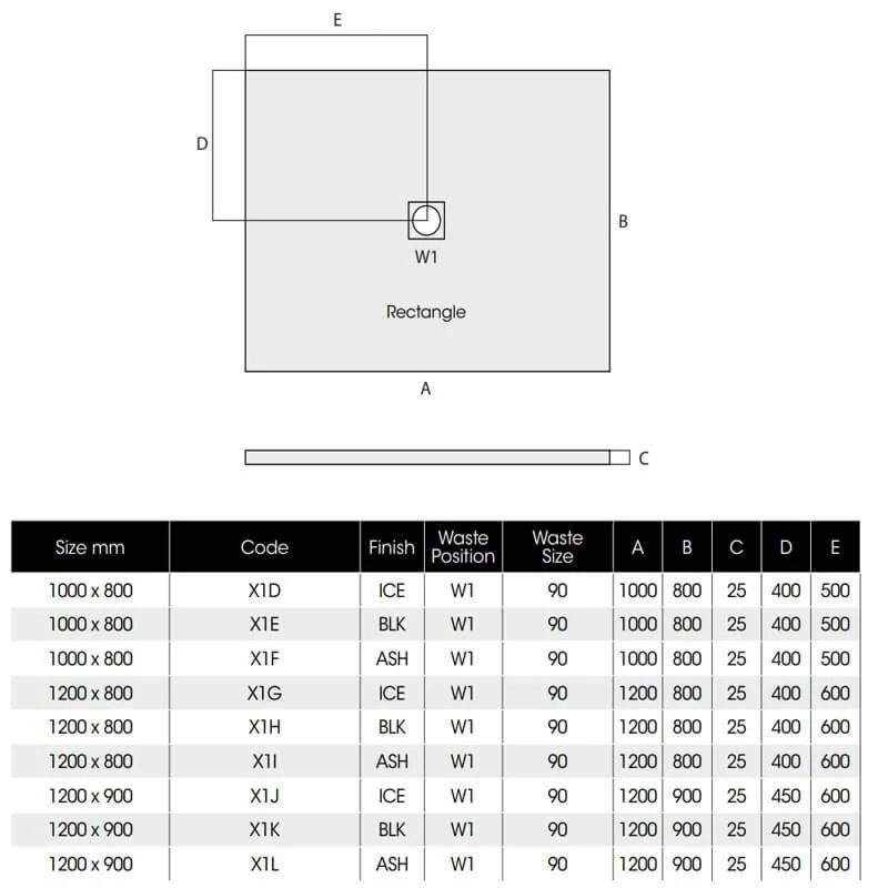 MX Minerals Rectangular Jet Black Shower Tray 1200mm X 900mm - X1K 2 MX Minerals Rectangular Jet Black Shower Tray 1200mm X 900mm - X1K - Image 2