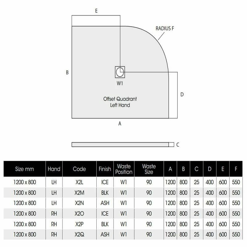 MX Minerals Offset Quadrant Jet Black Left Hand Shower Tray 1200mm X 800mm - X2M 2 MX Minerals Offset Quadrant Jet Black Left Hand Shower Tray 1200mm X 800mm - X2M - Image 2