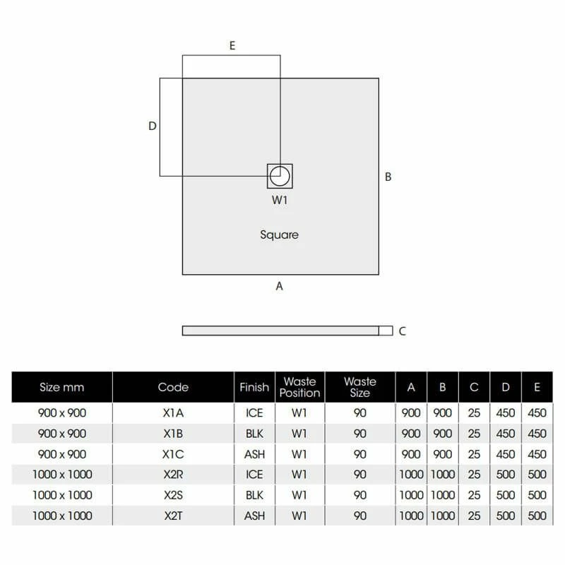 MX Minerals Square Ice White Shower Tray 1000mm X 1000mm - X2R 2 MX Minerals Square Ice White Shower Tray 1000mm X 1000mm - X2R - Image 2